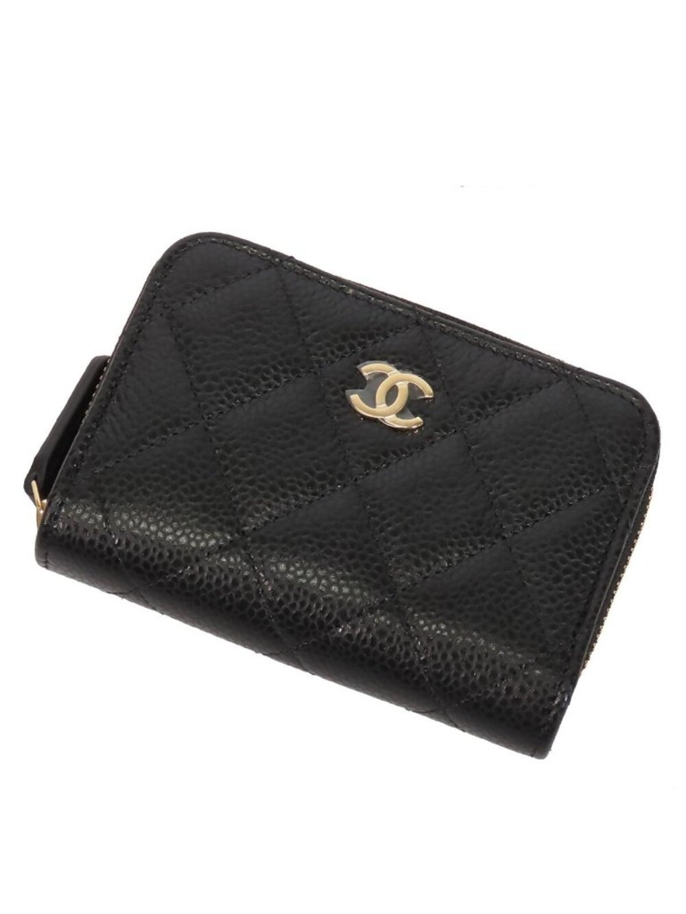 Chanel Classic Zip Coin Purse AP Black Gold Caviar Leather Quilted